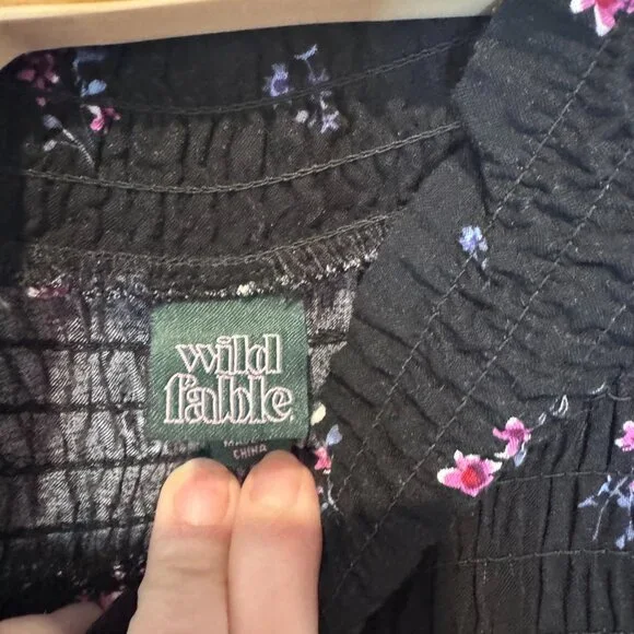 Wild Fable Black Turtle Neck Smocked Floral Long Sleeve Dress Small - Picture 6 of 6